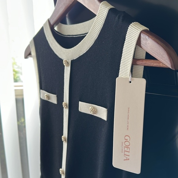 Elegant Goelia Lyocell Contrast Trim Patchwork Women Vest Midi Dress- XXS - Picture 8 of 10